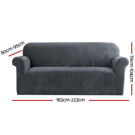 Artiss Sofa Cover Couch Covers 3 Seater Velvet Grey.