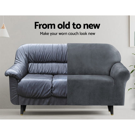Artiss Sofa Cover Couch Covers 3 Seater Velvet Grey.