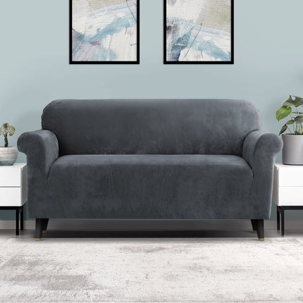 Artiss Sofa Cover Couch Covers 3 Seater Velvet Grey.