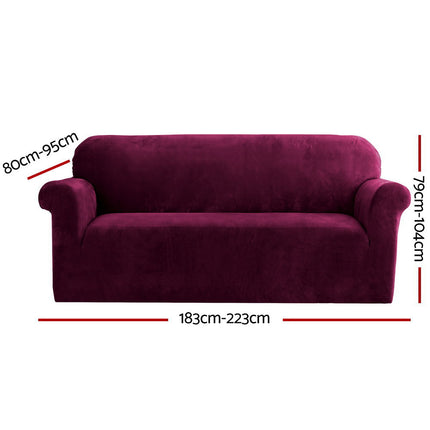 Artiss Sofa Cover Couch Covers 3 Seater Velvet Ruby Red.