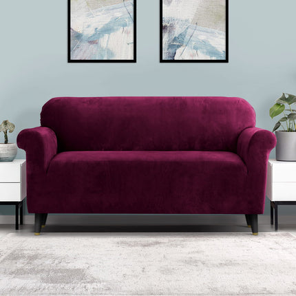 Artiss Sofa Cover Couch Covers 3 Seater Velvet Ruby Red.