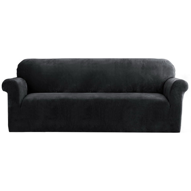 Artiss Sofa Cover Couch Covers 4 Seater Velvet Black.