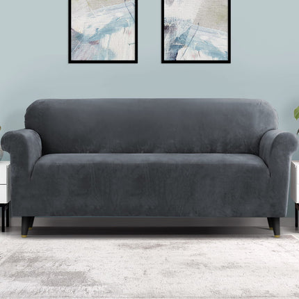 Artiss Sofa Cover Couch Covers 4 Seater Velvet Grey.