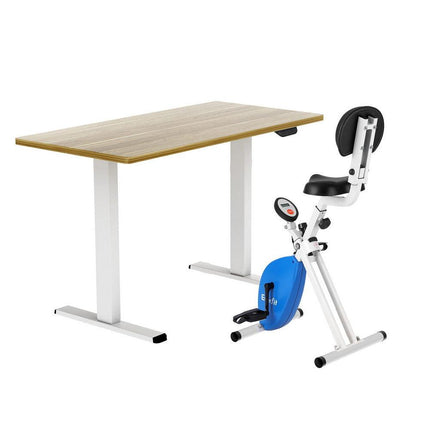 Artiss Under Desk Folding X-Bike with 140cm Automatic Standing Desk Magnetic Resistance Oak.