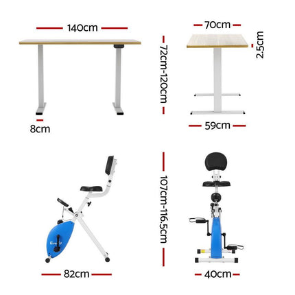 Artiss Under Desk Folding X-Bike with 140cm Automatic Standing Desk Magnetic Resistance Oak.