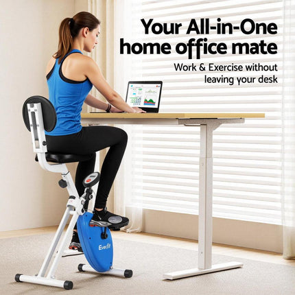 Artiss Under Desk Folding X-Bike with 140cm Automatic Standing Desk Magnetic Resistance Oak.