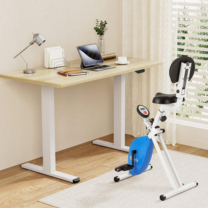 Artiss Under Desk Folding X-Bike with 140cm Automatic Standing Desk Magnetic Resistance Oak.