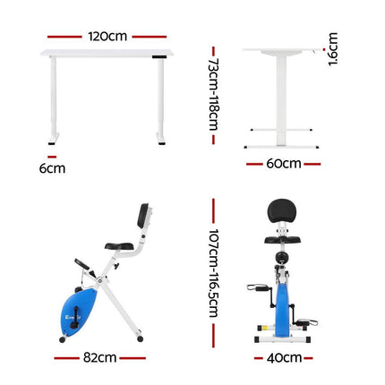 Artiss Under Desk Folding X-Bike with 120cm Automatic Standing Desk Magnetic Resistance White.