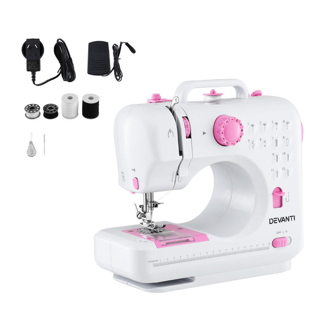 Devanti 12 Stitches Mini Sewing Machine for Beginners Portable Sewing Machine Kit with LED Lights.