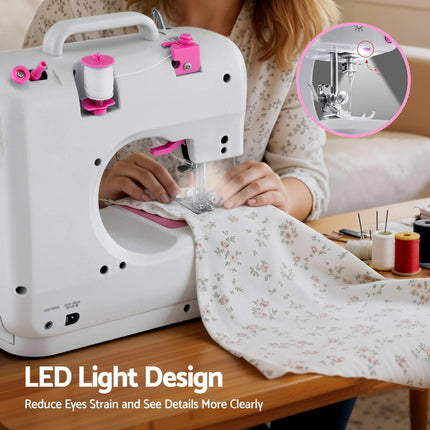 Devanti 12 Stitches Mini Sewing Machine for Beginners Portable Sewing Machine Kit with LED Lights.