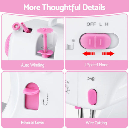 Devanti 12 Stitches Mini Sewing Machine for Beginners Portable Sewing Machine Kit with LED Lights.