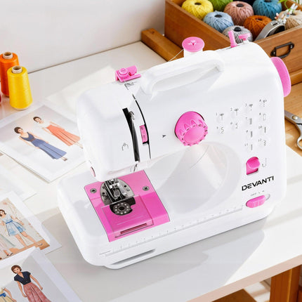 Devanti 12 Stitches Mini Sewing Machine for Beginners Portable Sewing Machine Kit with LED Lights.