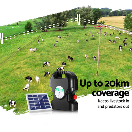 Giantz Fence Energiser 20KM Solar Powered 1.2J Electric.