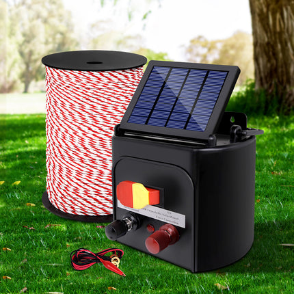 Giantz Fence Energiser 3KM Solar Powered Electric 500M Poly Rope.