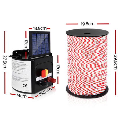 Giantz Fence Energiser 3KM Solar Powered Electric 500M Poly Rope.