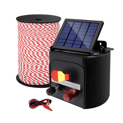 Giantz Fence Energiser 3KM Solar Powered Electric 500M Poly Rope.