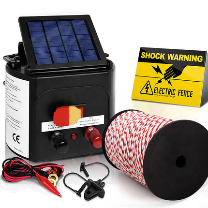 Giantz Fence Energiser 3KM Solar Powered Electric 500M Poly Rope.