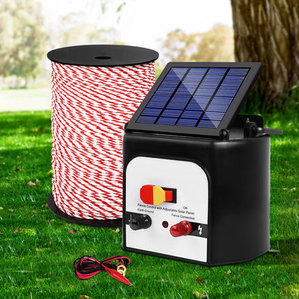 Giantz Fence Energiser 8KM Solar Powered Electric 500M Poly Rope.