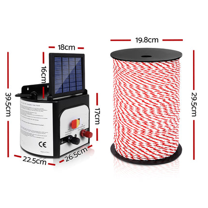 Giantz Fence Energiser 8KM Solar Powered Electric 500M Poly Rope.