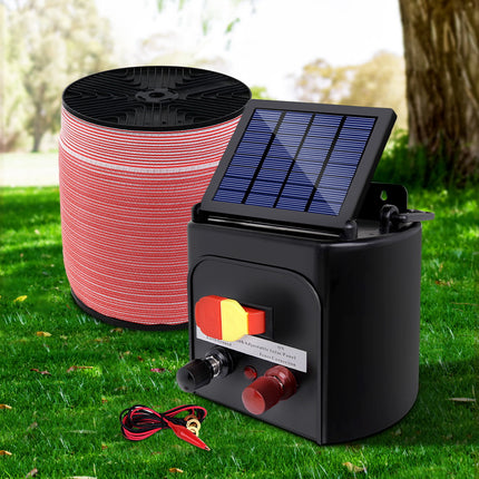 Giantz Fence Energiser 3KM Solar Powered Electric 1200M Poly Tape.