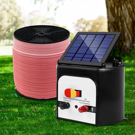 Giantz Fence Energiser 8KM Solar Powered Electric 1200M Poly Tape.