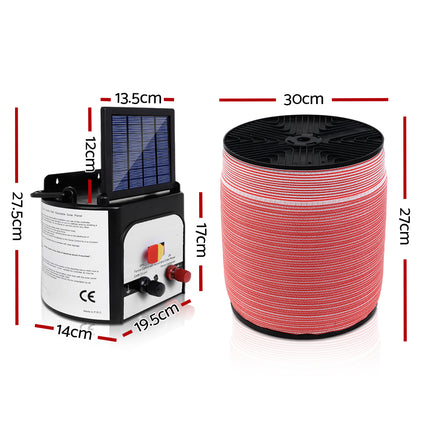 Giantz Fence Energiser 8KM Solar Powered Electric 1200M Poly Tape.