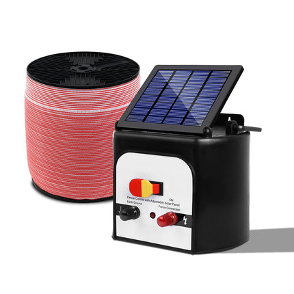 Giantz Fence Energiser 8KM Solar Powered Electric 1200M Poly Tape.