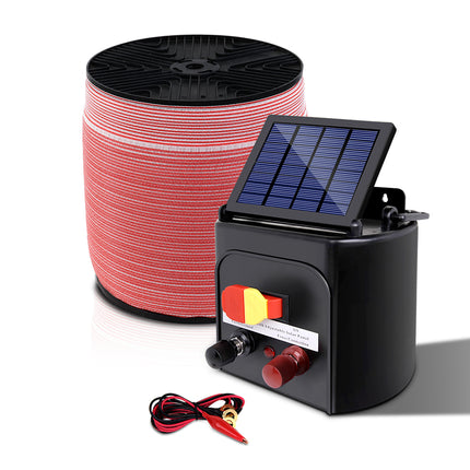 Giantz Fence Energiser 3KM Solar Powered Electric 2000M Poly Tape.