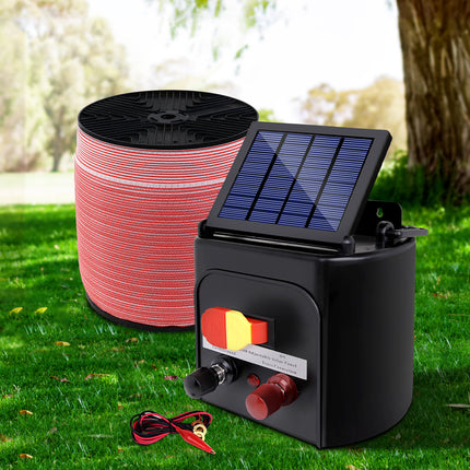 Giantz Fence Energiser 5KM Solar Powered Electric 2000M Poly Tape.