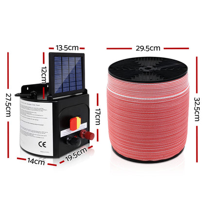 Giantz Fence Energiser 5KM Solar Powered Electric 2000M Poly Tape.
