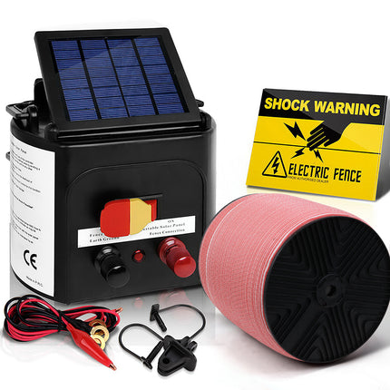 Giantz Fence Energiser 5KM Solar Powered Electric 2000M Poly Tape.