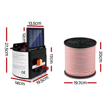 Giantz Fence Energiser 3KM Solar Powered Electric 400M Poly Tape Insulator.