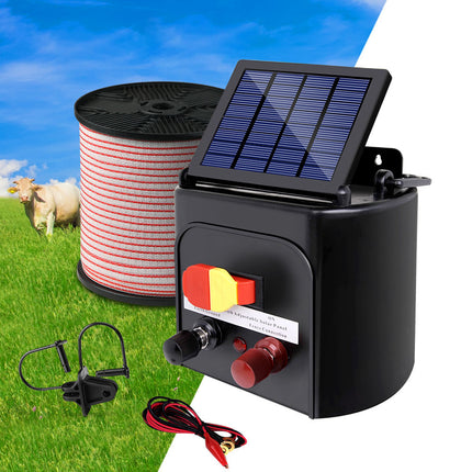 Giantz Fence Energiser 5KM Solar Powered Electric 400M Poly Tape Insulator.