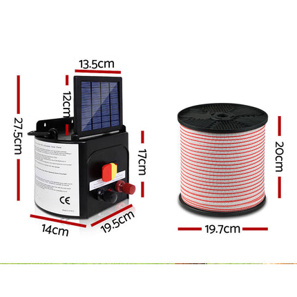 Giantz Fence Energiser 5KM Solar Powered Electric 400M Poly Tape Insulator.
