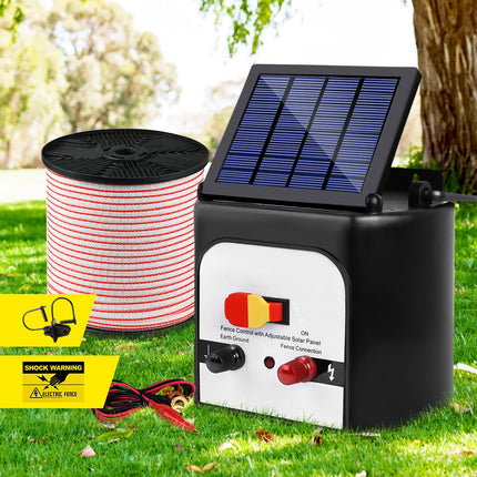 Giantz Fence Energiser 8KM Solar Powered Electric 400M Poly Tape Insulator.
