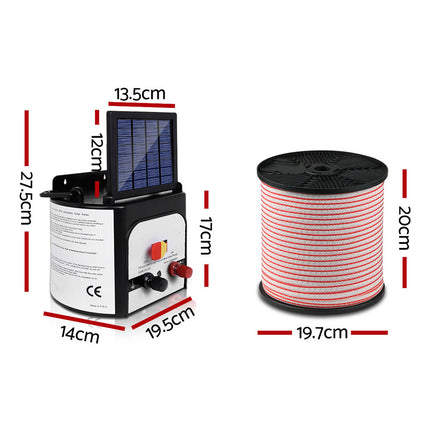 Giantz Fence Energiser 8KM Solar Powered Electric 400M Poly Tape Insulator.