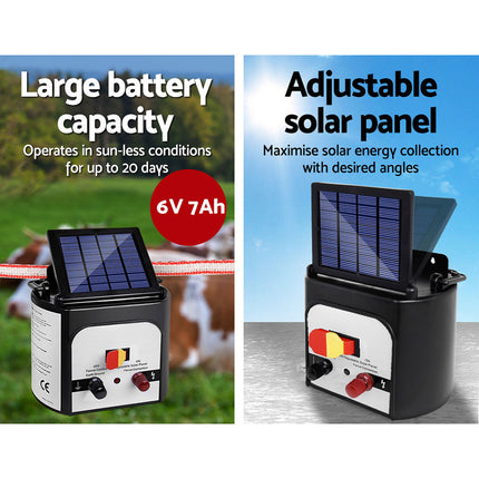 Giantz Fence Energiser 8KM Solar Powered Electric 400M Poly Tape Insulator.