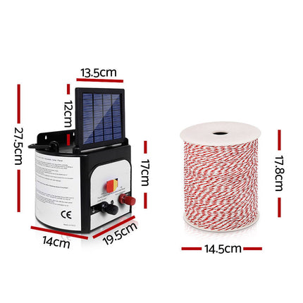 Giantz Fence Energiser 8KM Solar Powered Electric 500M Poly Wire Insulator.