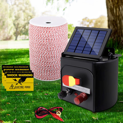 Giantz Fence Energiser 3KM Solar Powered Electric 2KM Poly Wire.