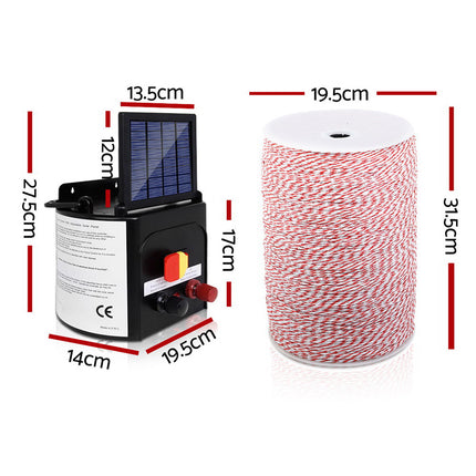 Giantz Fence Energiser 3KM Solar Powered Electric 2KM Poly Wire.