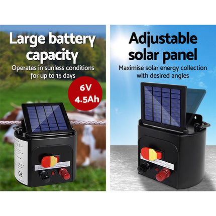 Giantz Fence Energiser 3KM Solar Powered Electric 2KM Poly Wire.
