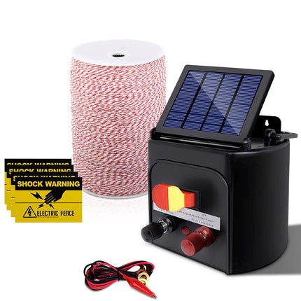 Giantz Fence Energiser 3KM Solar Powered Electric 2KM Poly Wire.