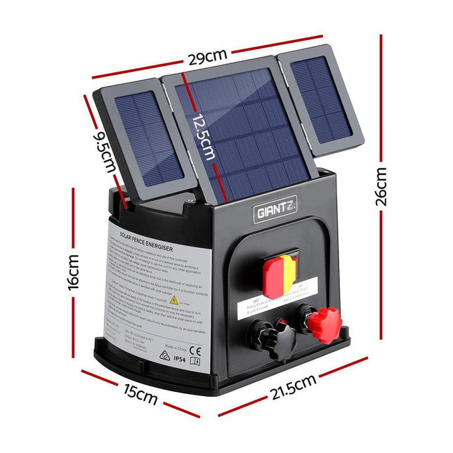 Giantz 3km Electric Fence Energiser PET Solar Energizer 0.1J.