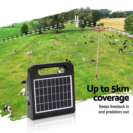 Giantz 5km Electric Fence Energiser Solar Energizer Charger Farm Animal 0.15J.