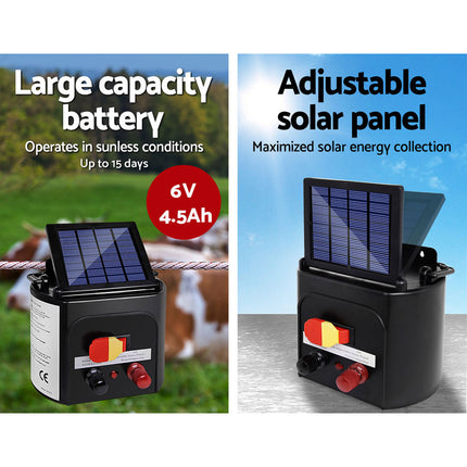 Giantz Fence Energiser 5KM Solar Powered 0.15J Electric Fencing Charger.