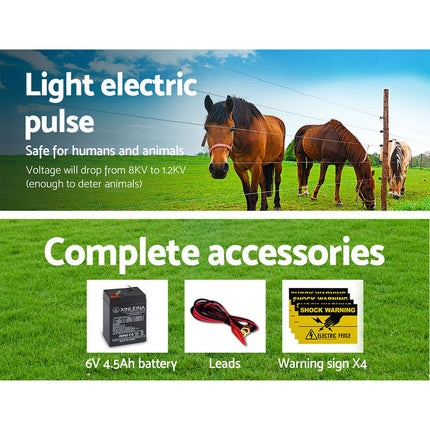 Giantz Fence Energiser 5KM Solar Powered 0.15J Electric Fencing Charger.