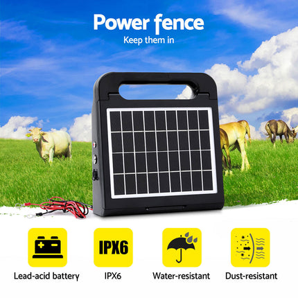 Giantz 10km Electric Fence Energiser Solar Energizer Charger Farm Animal 0.3J.
