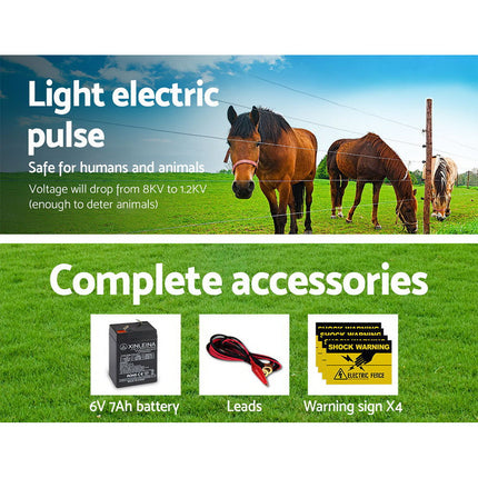 Giantz Fence Energiser 8KM Solar Powered 0.3J Electric Fencing Charger.