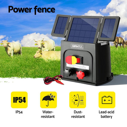 Giantz 8km Electric Fence Energiser PET Solar Energizer 0.3J.