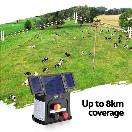 Giantz 8km Electric Fence Energiser PET Solar Energizer 0.3J.